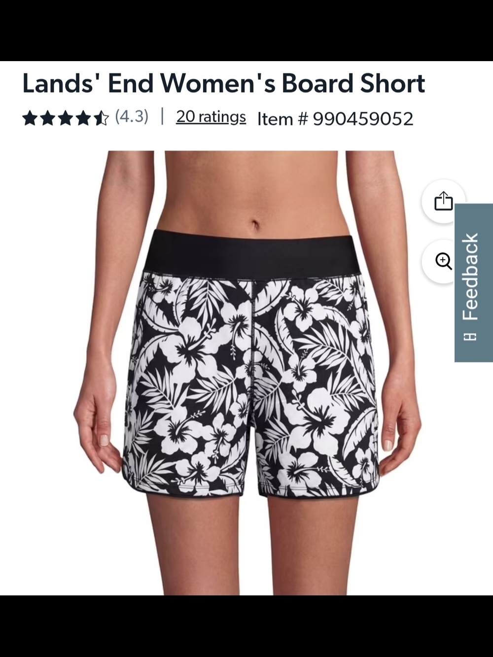 Lands' End Women's Black & White Floral Board Shorts